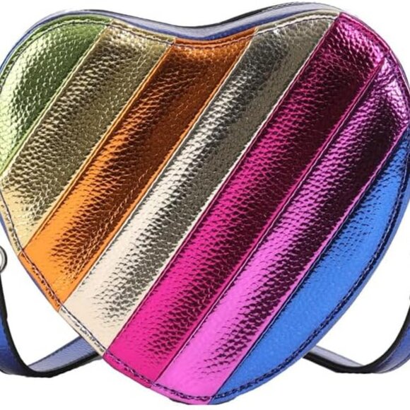 Rainbow Heart Shaped Crossbody Bag Womens Color Block Compact Trend - Picture 1 of 7